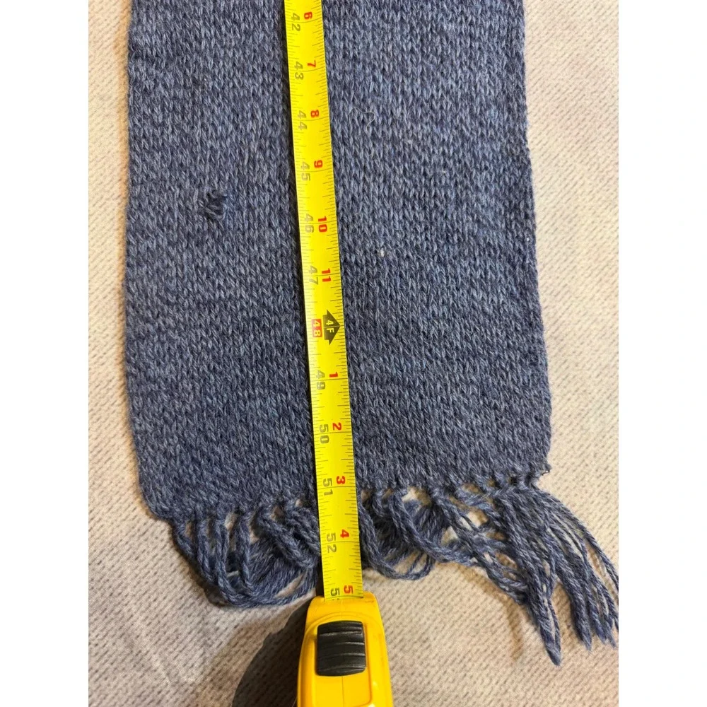 Vintage Eddie Bauer Blue Wool Blend Knit Fringed Scarf Made in USA WPL7503